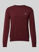 Lacoste Strickpullover mit Logo-Patch in Bordeaux, Größe L