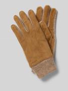 Hestra Lederhandschuhe mit Label-Schriftzug Modell 'Geoffrey' in Camel...