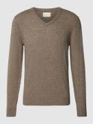 Gant Strickpullover aus Lammwoll-Mix mit V-Ausschnitt in Hellbraun Mel...