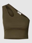 Marc O'Polo Denim Crop Top mit One-Shoulder-Träger in Khaki, Größe XL