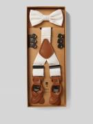 Prince Bowtie Fliege mit Hosenträgern im Set aus reiner Seide in Weiss...
