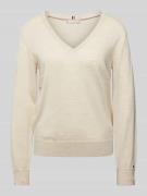 Tommy Hilfiger Strickpullover aus Wolle mit V-Ausschnitt in Beige, Grö...