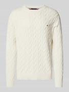 Tommy Hilfiger Strickpullover mit Zopfmuster in Offwhite, Größe L