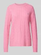 Gant Strickpullover mit Zopfmuster in Pink, Größe XL
