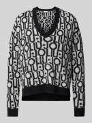 Liu Jo White Strickpullover aus Alpaka-Mix mit Logo-Muster in Black, G...