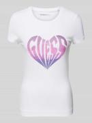 Guess T-Shirt mit Strasssteinbesatz Modell 'HEART' in Weiss, Größe M