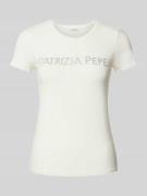 Patrizia Pepe T-Shirt mit Label-Strasssteinbesatz in Weiss, Größe 34