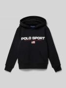 Polo Sport Hoodie mit Label-Print in Black, Größe L