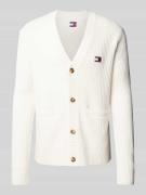 Tommy Jeans Cardigan mit Label-Badge in Offwhite, Größe L