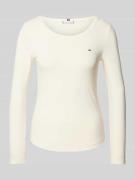 Tommy Hilfiger Slim Fit Longsleeve in Ripp-Optik in Ecru, Größe M