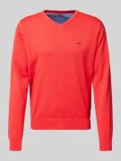 Fynch-Hatton Strickpullover mit Logo-Stitching in Rot, Größe XXL