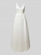 Luxuar Abendkleid mit Strasssteinbesatz in Offwhite, Größe 32