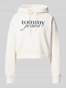 Tommy Jeans Cropped Hoodie mit Label-Print in Offwhite, Größe L