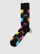 Happy Socks Socken mit Allover-Muster Modell 'Cat' in Black, Größe 36-...