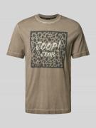 JOOP! Jeans T-Shirt mit Label-Print in Taupe Melange, Größe L