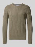 Lindbergh Strickpullover mit gerippten Abschlüssen in Khaki, Größe L