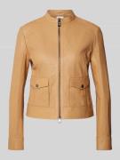 Marc Cain Lederjacke mit Zweiwege-Reißverschluss in Camel, Größe 46