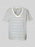 MOS MOSH T-Shirt mit V-Ausschnitt Modell 'NANI' in Rauchblau, Größe XS