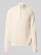 REVIEW Strickpullover mit gerippten Abschlüsse in Ecru, Größe S