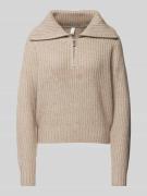QS Strickpullover mit Troyer-Kragen in Beige, Größe XXL