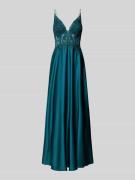 Laona Abendkleid mit floralen Stickereien in Petrol, Größe 34