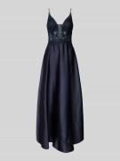 Laona Abendkleid mit floralen Stickereien in Dunkelblau, Größe 38