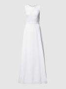 Luxuar Abendkleid aus Spitze und Chiffon in Offwhite, Größe 34