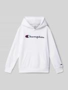CHAMPION Hoodie mit Label-Stitching in Weiss, Größe 128