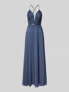 V.M. Abendkleid mit Häkelspitze in Hellblau, Größe 44