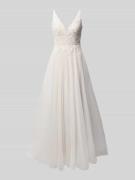 Mascara Abendkleid mit Spitzenbesatz in Offwhite, Größe 32