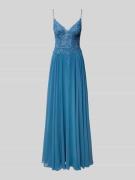 Mascara Abendkleid mit Spitzenbesatz in Rauchblau, Größe 44