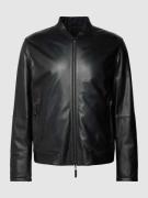 Emporio Armani Lederjacke mit Stehkragen in Black, Größe 52