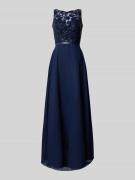 Luxuar Abendkleid mit Spitzenbesatz und Pailletten in Marine, Größe 40