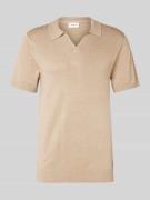 Lindbergh Slim Fit Poloshirt mit V-Ausschnitt Modell 'Ecovero' in Beig...