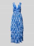 LACE & BEADS Abendkleid im Stufen-Look in Blau, Größe S