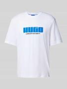 Hugo Blue T-Shirt mit Label-Print Modell 'Newromi' in Weiss, Größe XL