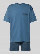 Schiesser Pyjama mit Brusttasche in Rauchblau, Größe 52