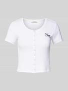 Guess Jeans T-Shirt mit Druckknopfleiste in Weiss, Größe XS