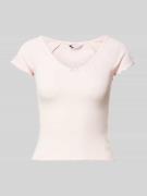 Tommy Jeans T-Shirt mit tiefem U-Ausschnitt in Rosa, Größe L