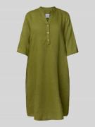 Emily Van den Bergh Knielanges Leinenkleid mit Tunikakragen in Khaki, ...