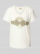 MOS MOSH T-Shirt mit geripptem V-Ausschnitt Modell 'Nadine' in Offwhit...