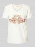 MOS MOSH T-Shirt mit geripptem V-Ausschnitt Modell 'Nadine' in Offwhit...