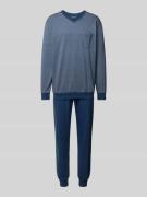 Schiesser Pyjama mit V-Ausschnitt in Blau, Größe 48