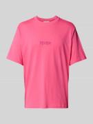 REVIEW T-Shirt mit Label-Stitching in Pink, Größe L