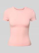 Review Slim Fit T-Shirt mit gummiertem Label Print in Rosa, Größe L