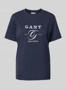 Gant T-Shirt mit Label-Print in Marine, Größe XS
