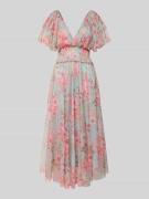 LACE & BEADS Knielanges Cocktailkleid mit V-Ausschnitt in Hellgelb, Gr...