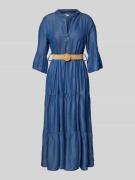 ZABAIONE Midikleid im Stufen-Look mit Gürtel in Dunkelblau, Größe L