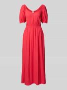 ICHI Midikleid aus Viskose mit V-Ausschnitt Modell 'MARRAKECH' in Pink...