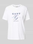 Gant T-Shirt mit Label-Print in Weiss, Größe XXL